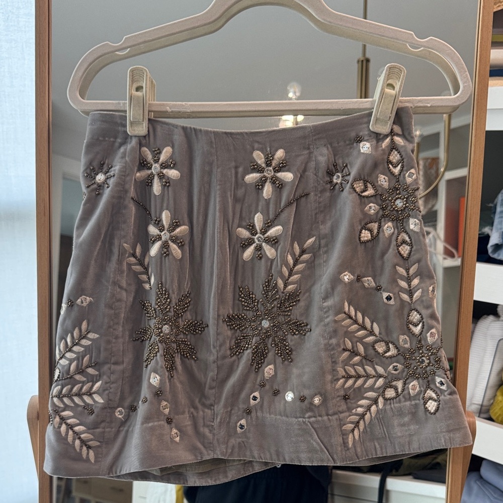 Free People Gray Embroidered Mini Skirt